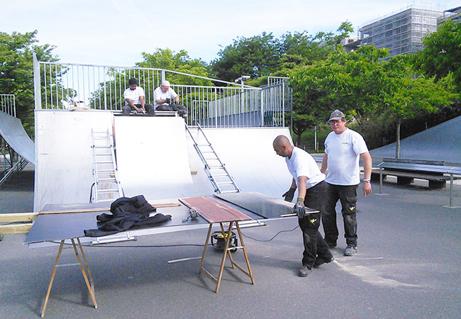 Réparation d'un skate-parc, équipements sportifs, aire de jeux, mobilier urbain...