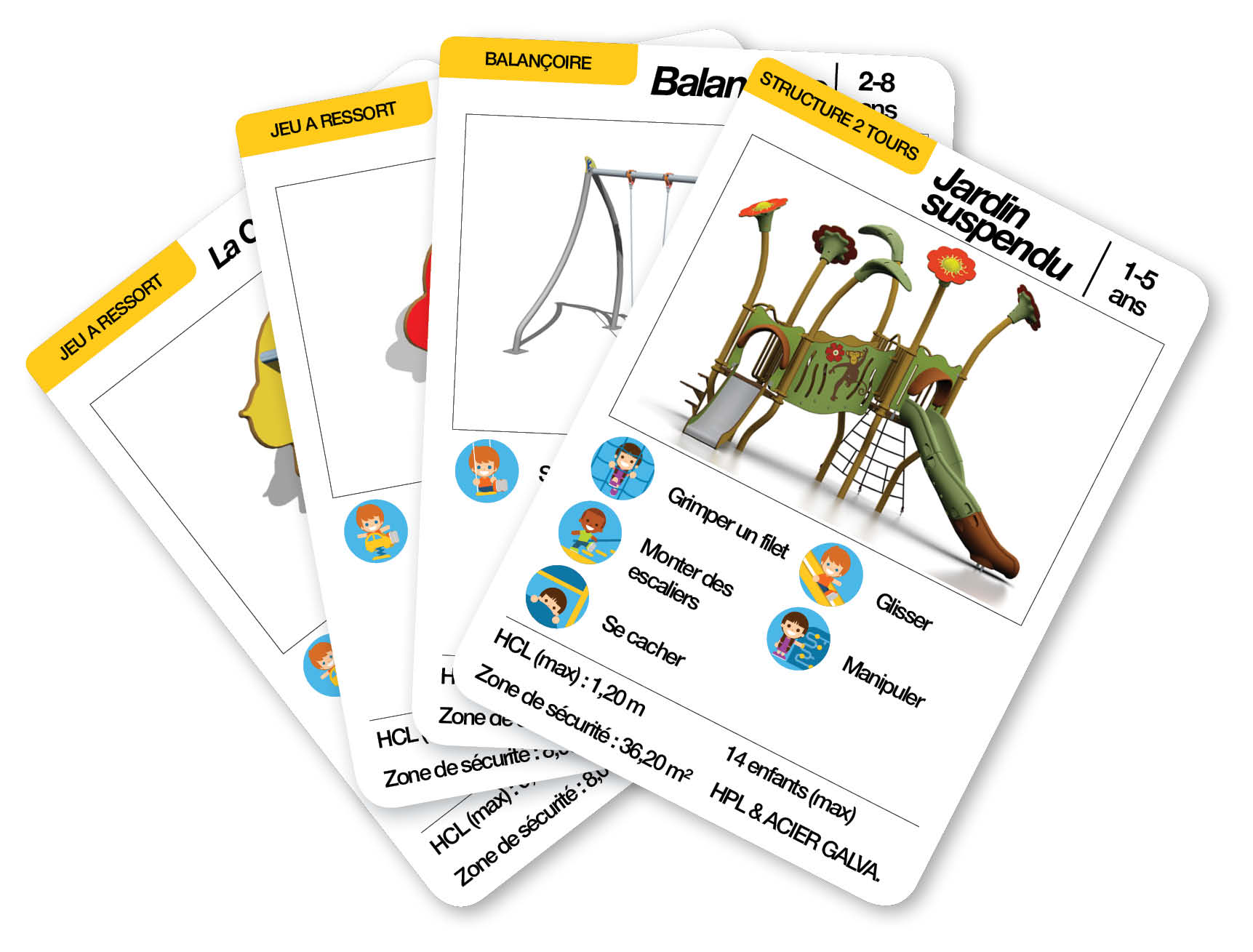 Éventail des cartes d'une aire de jeux thématique cueillette de fleurs