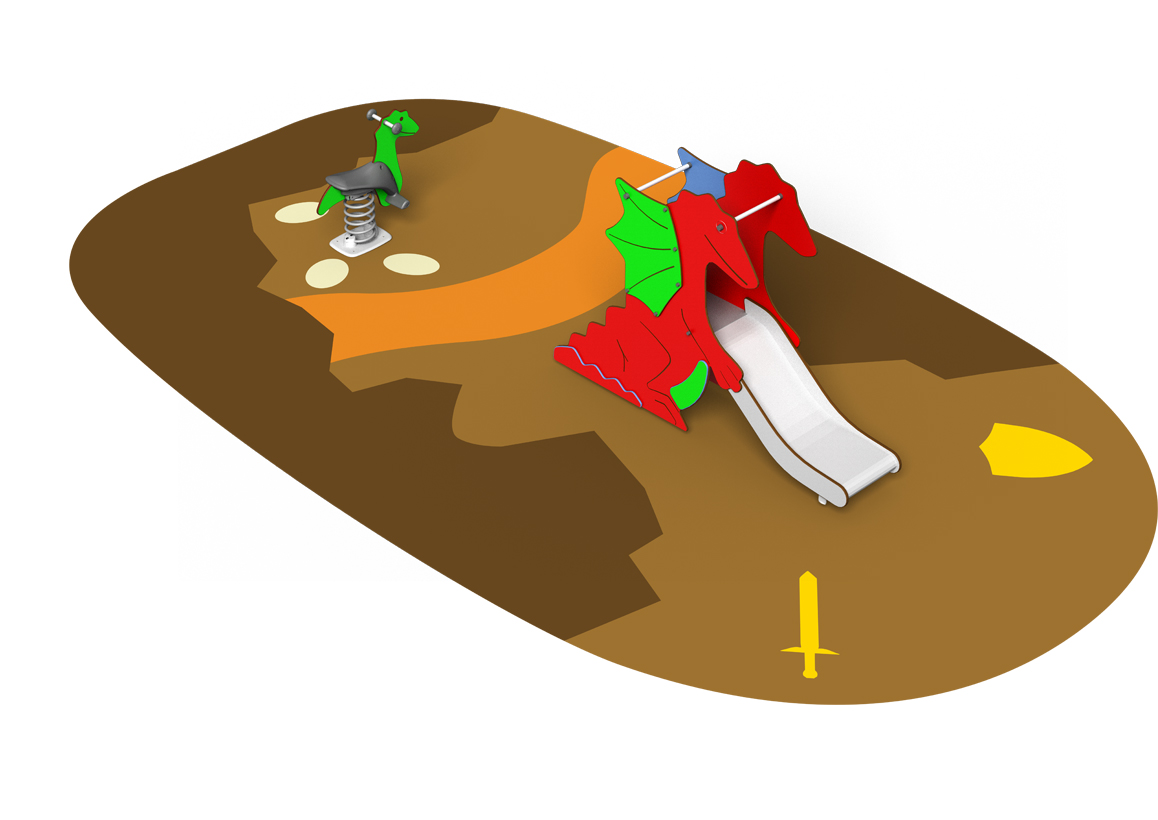 ANTRE DU DRAGON - Aire de jeux toboggan ressort sol souple