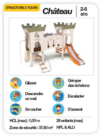 CHÂTEAU - Structure multifonctions toboggan échelle mat de pompier