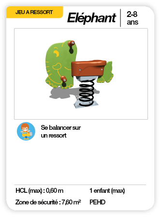 ÉLÉPHANT - Jeu à ressort 1 place