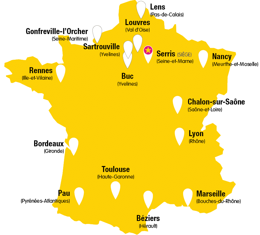 Carte des agences de Récré'Action en France
